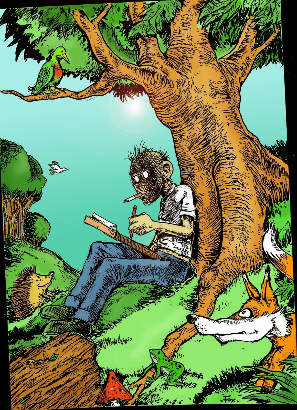 Artiste créatif sous l'arbre