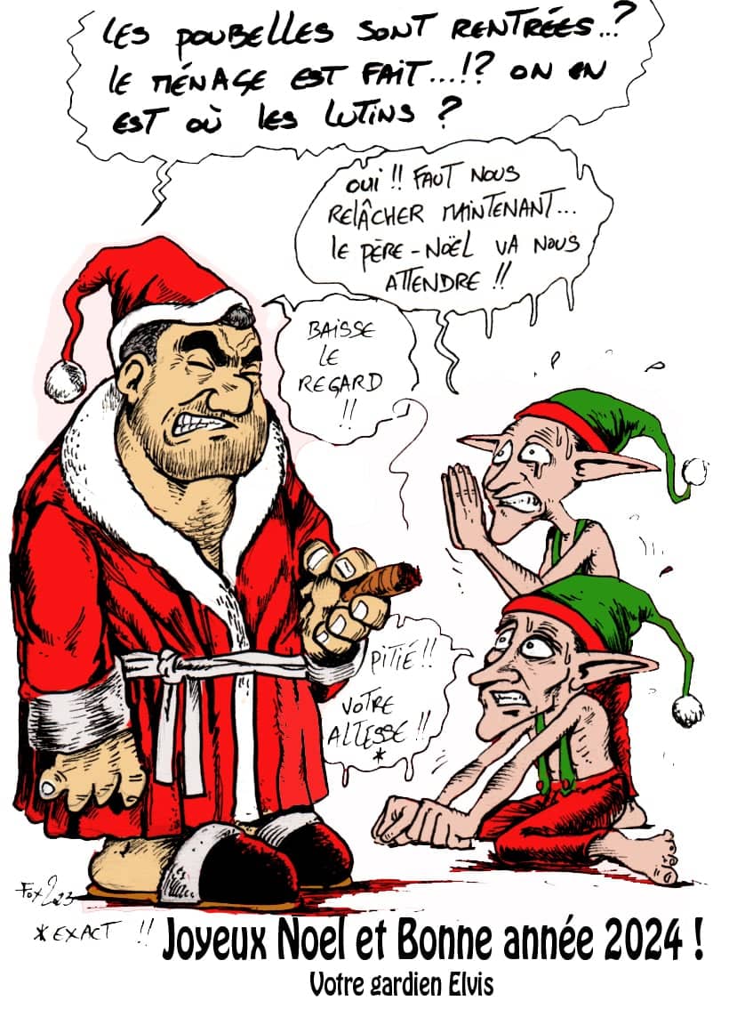 Père Noël et elves fêtent Noël