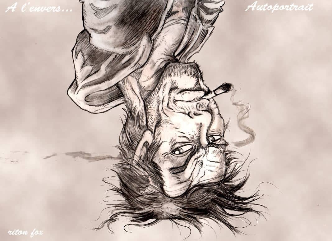 Autoportrait à l'envers au crayon