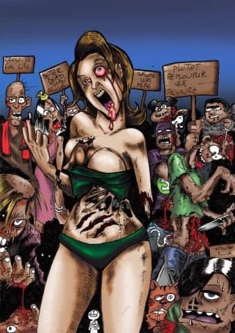 Femme zombie entourée de monstres