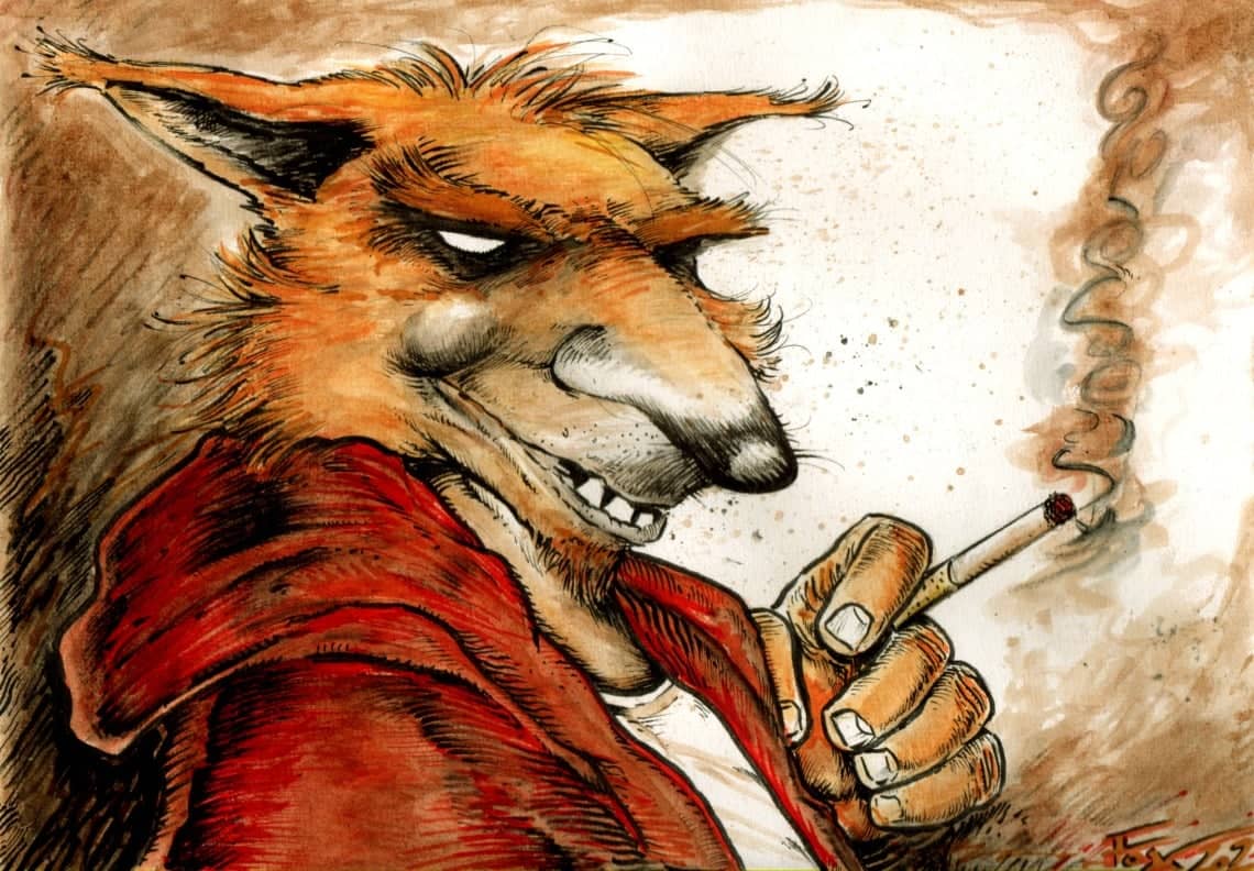 Renard fumeur souriant bisous