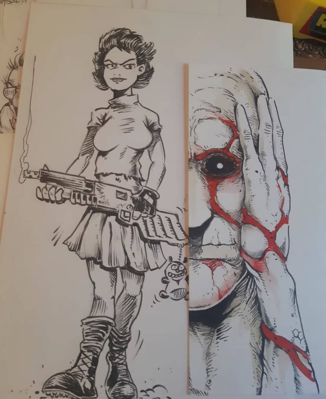 Femme armée et rhinocéros