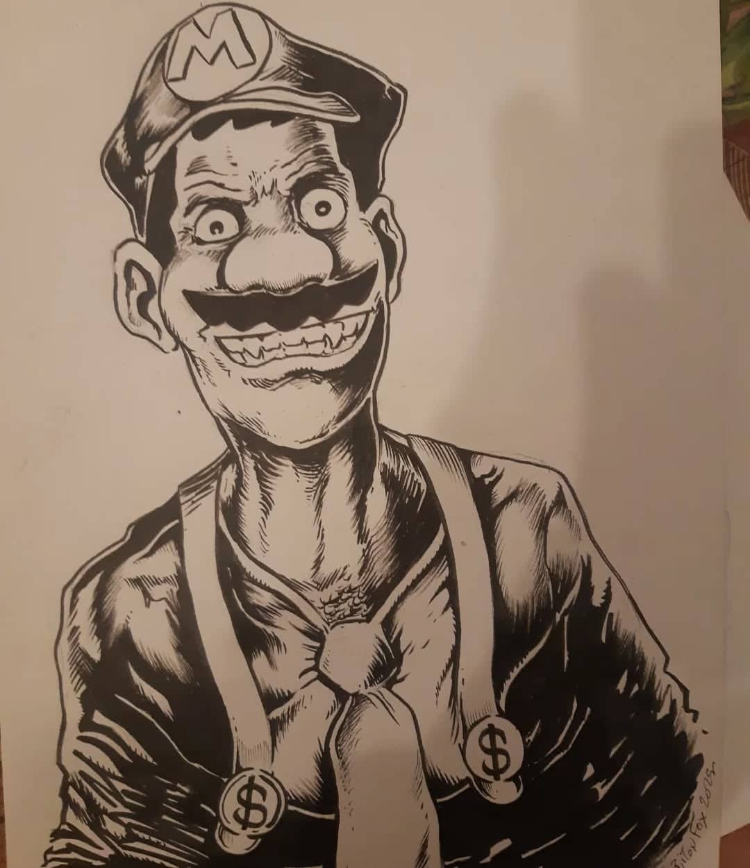 Mario Money Maker caricature dark