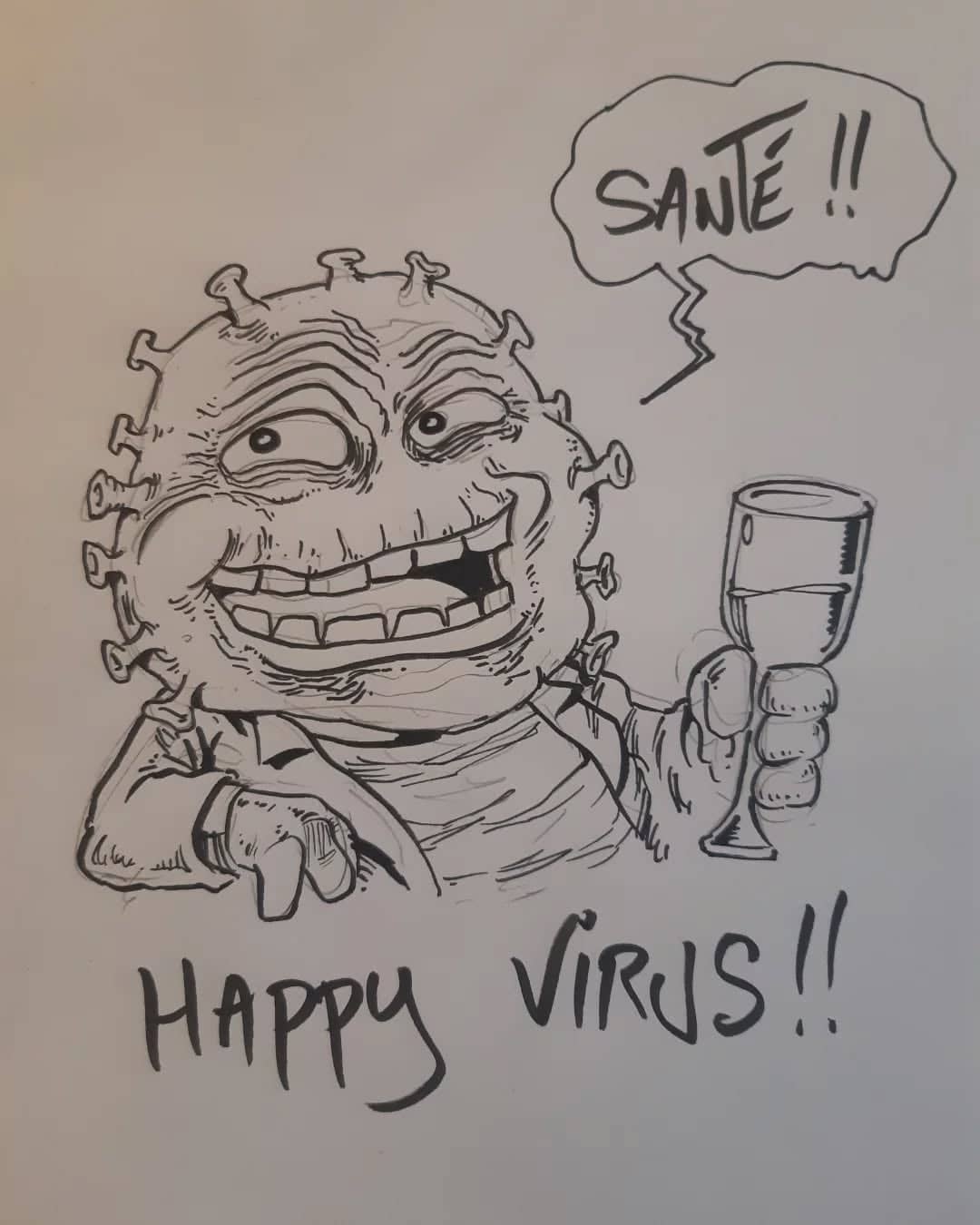 Monstre joyeux trinquant avec un verre