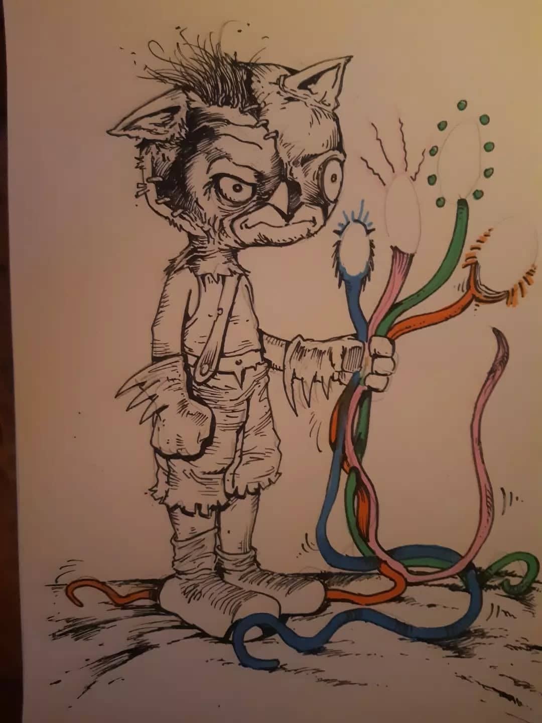 Chat étrange avec câbles colorés