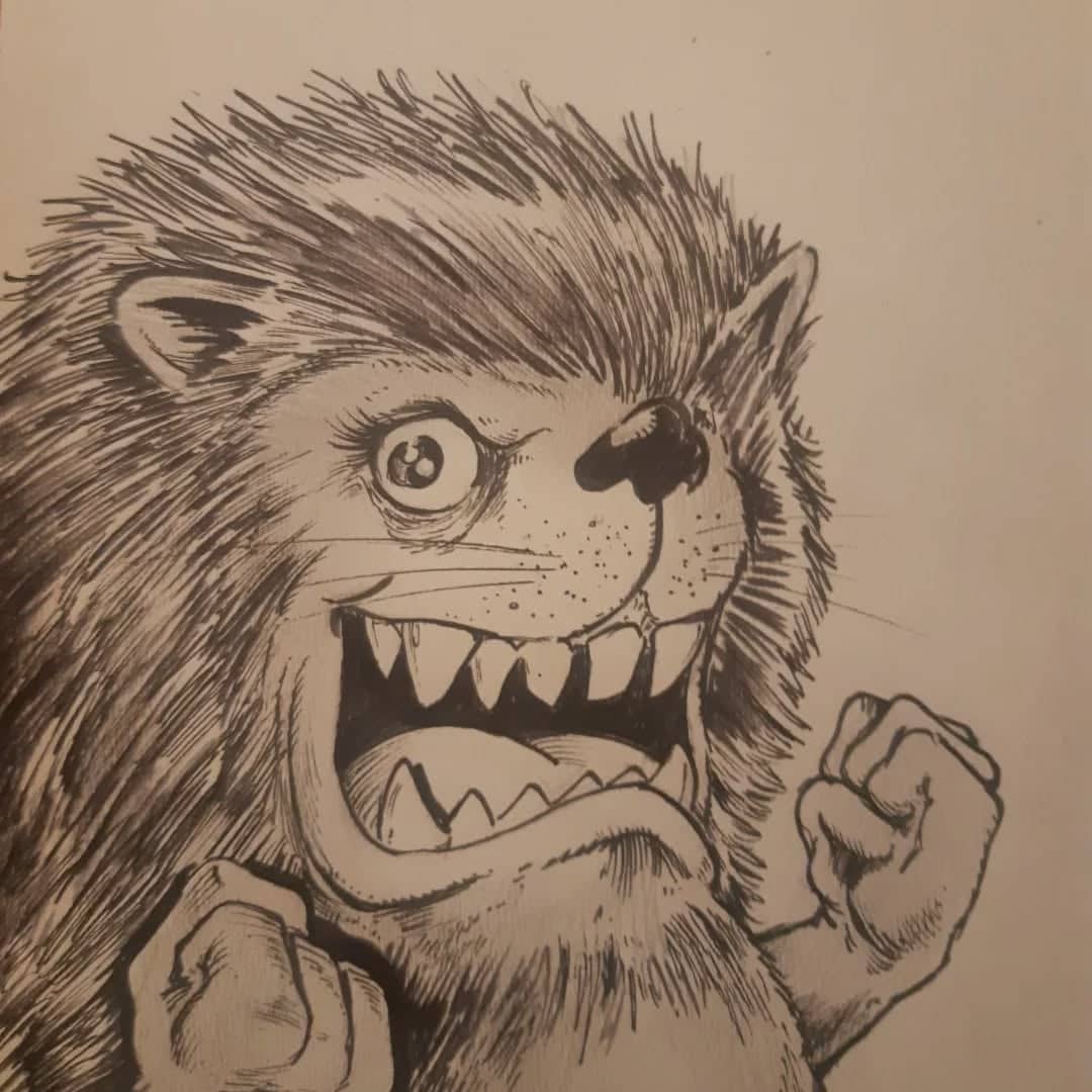 Hérisson menaçant à l'encre
