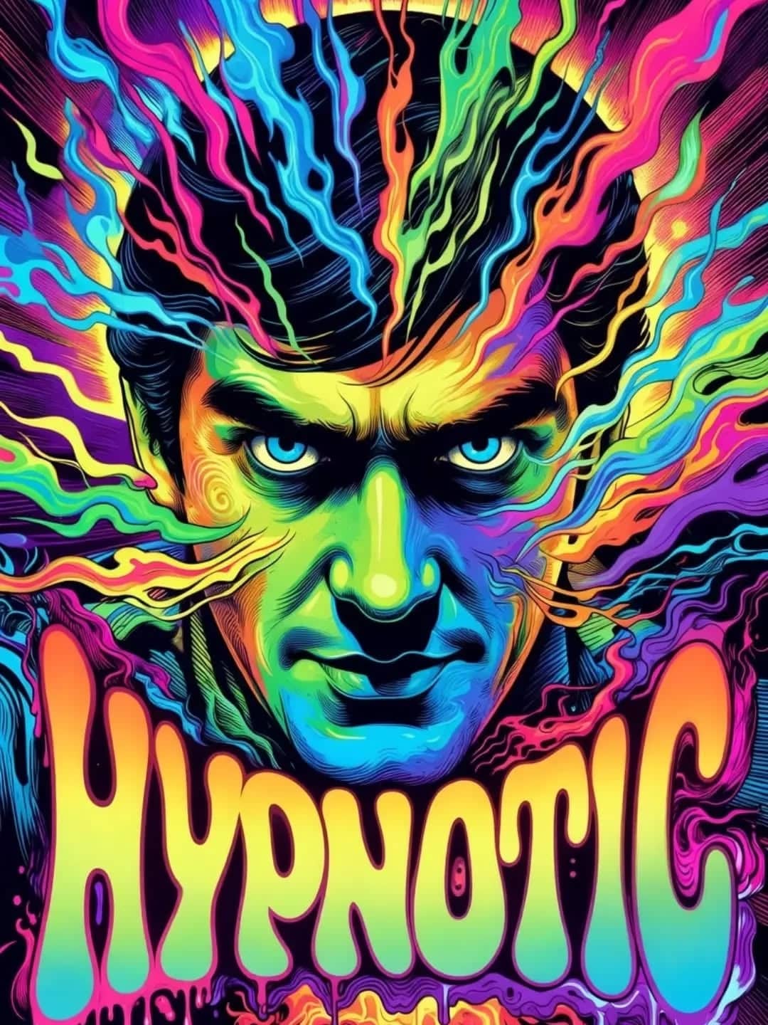 Visage hypnotique aux couleurs fluo