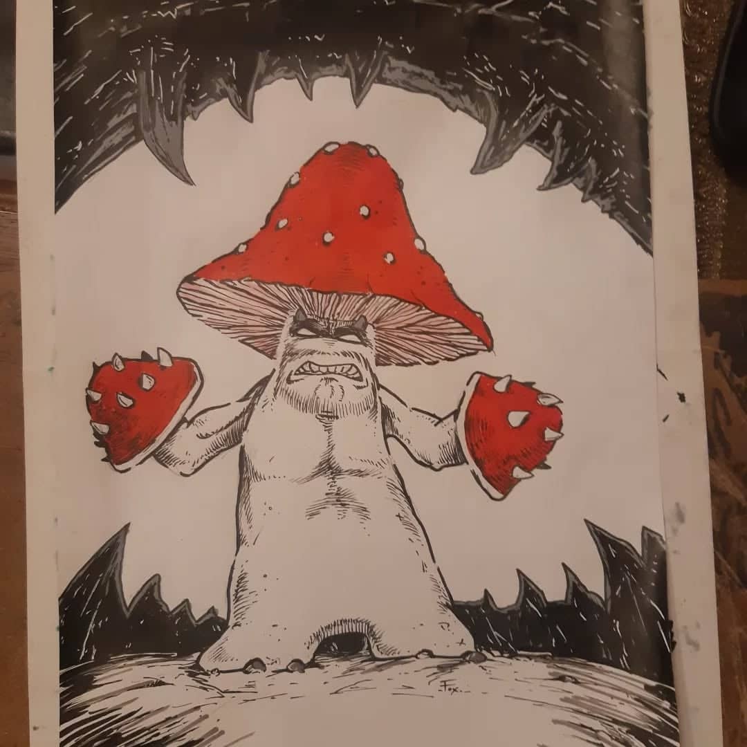 Champignon héroïque aux poings rouges