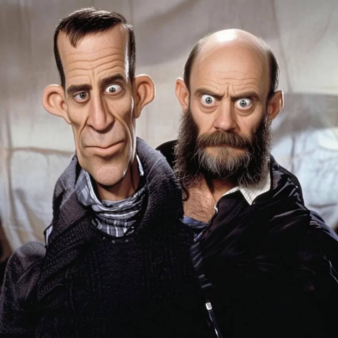 Deux visages stupides caricaturés