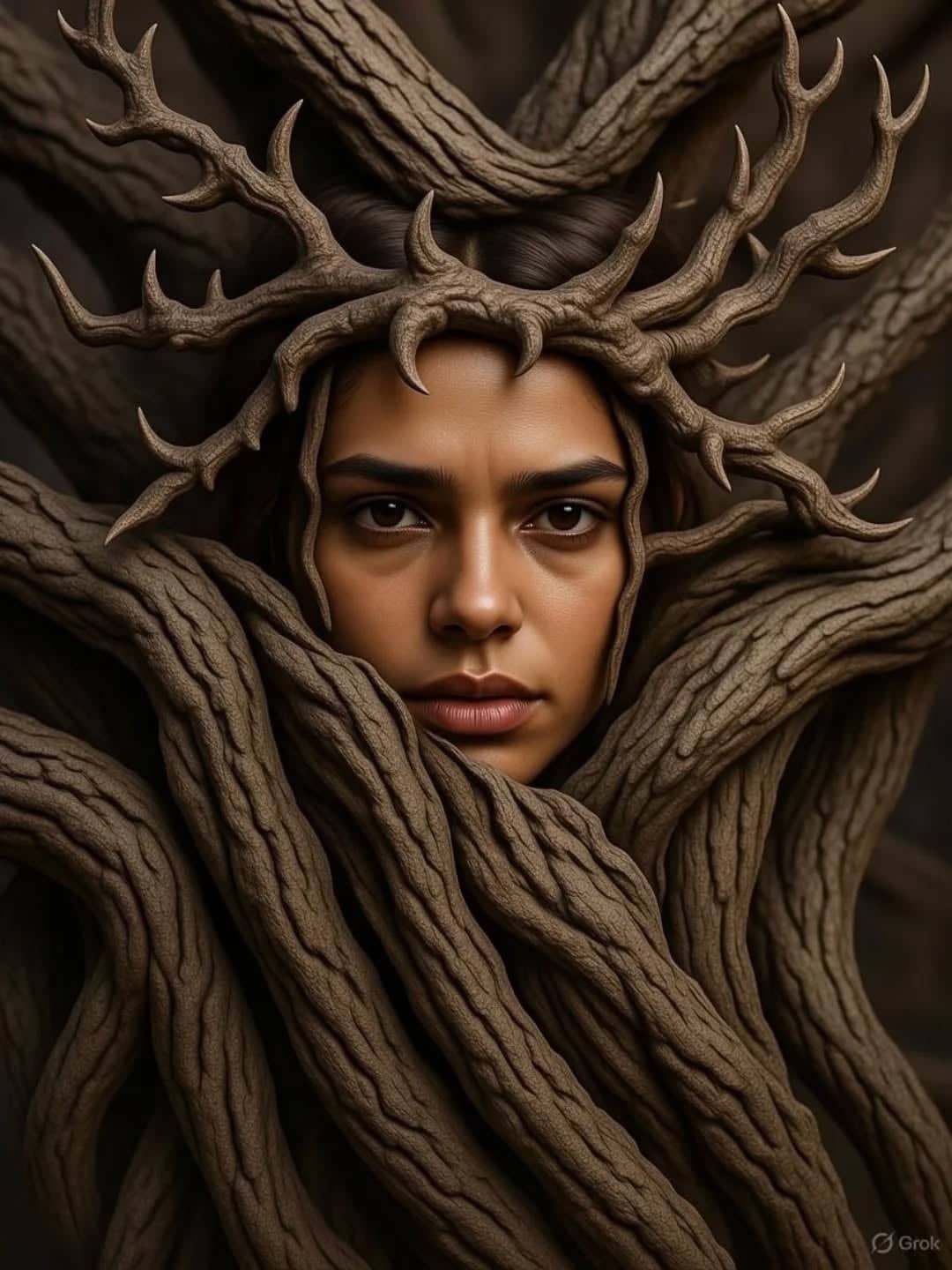 Visage forêt aux cornes nature
