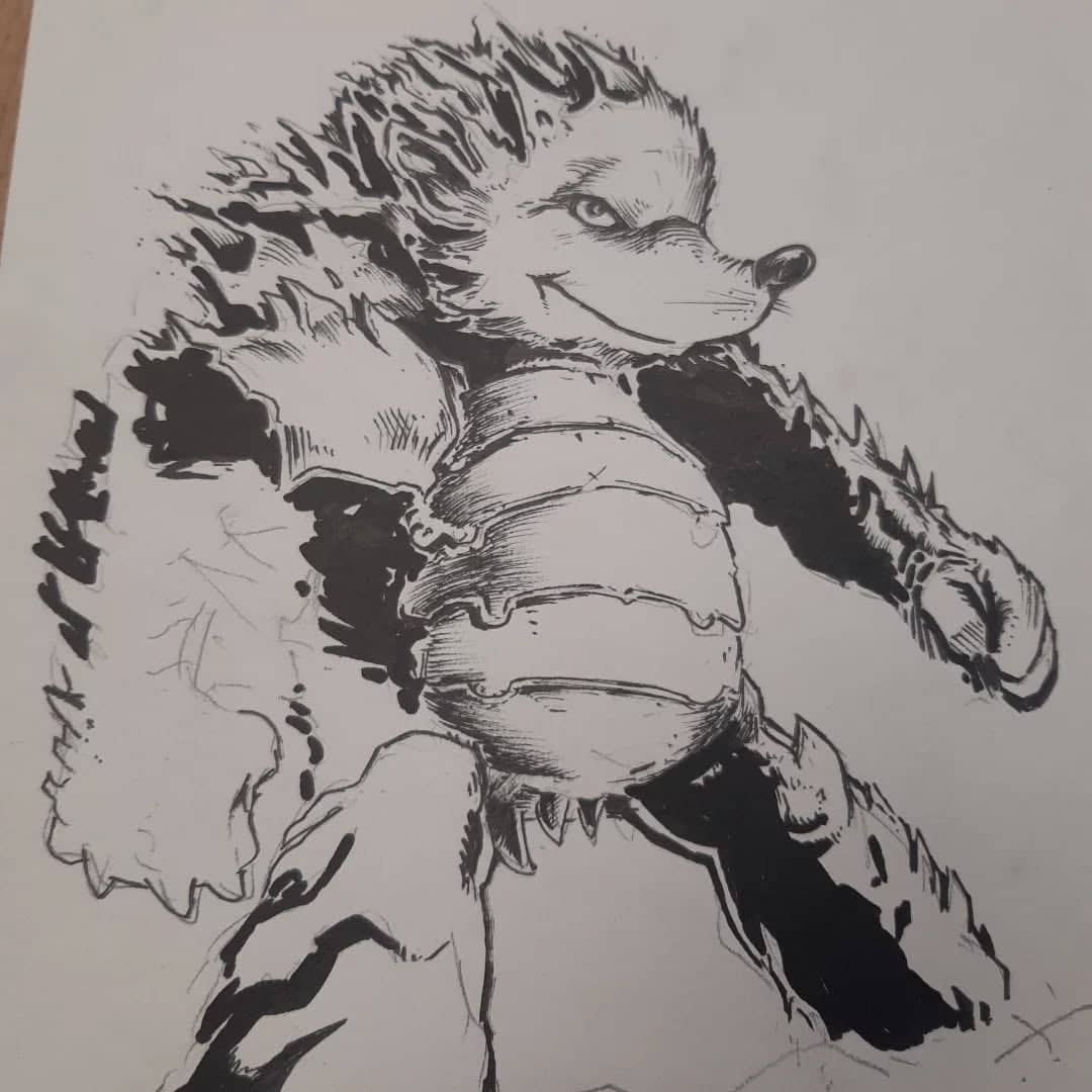 Hérisson humanisé à l'encre