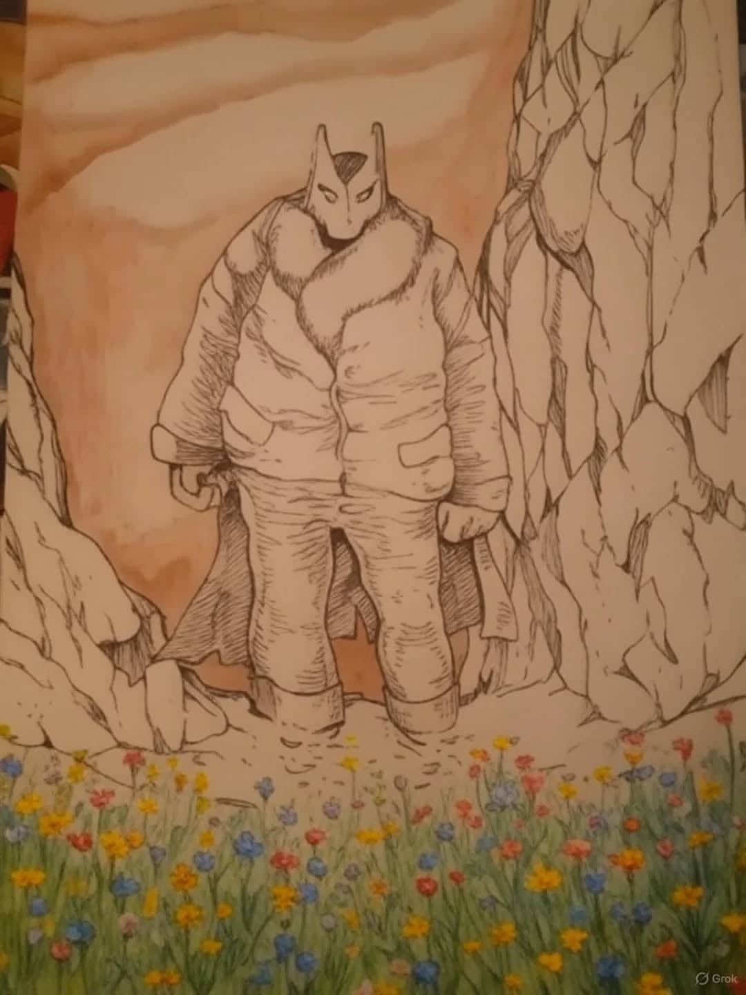 Monstre hivernal parmi les fleurs