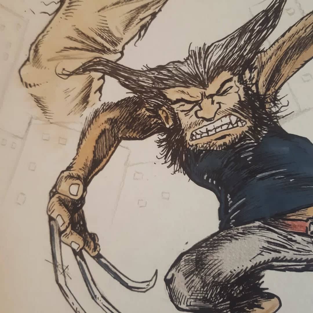 Wolverine au fusain et encre