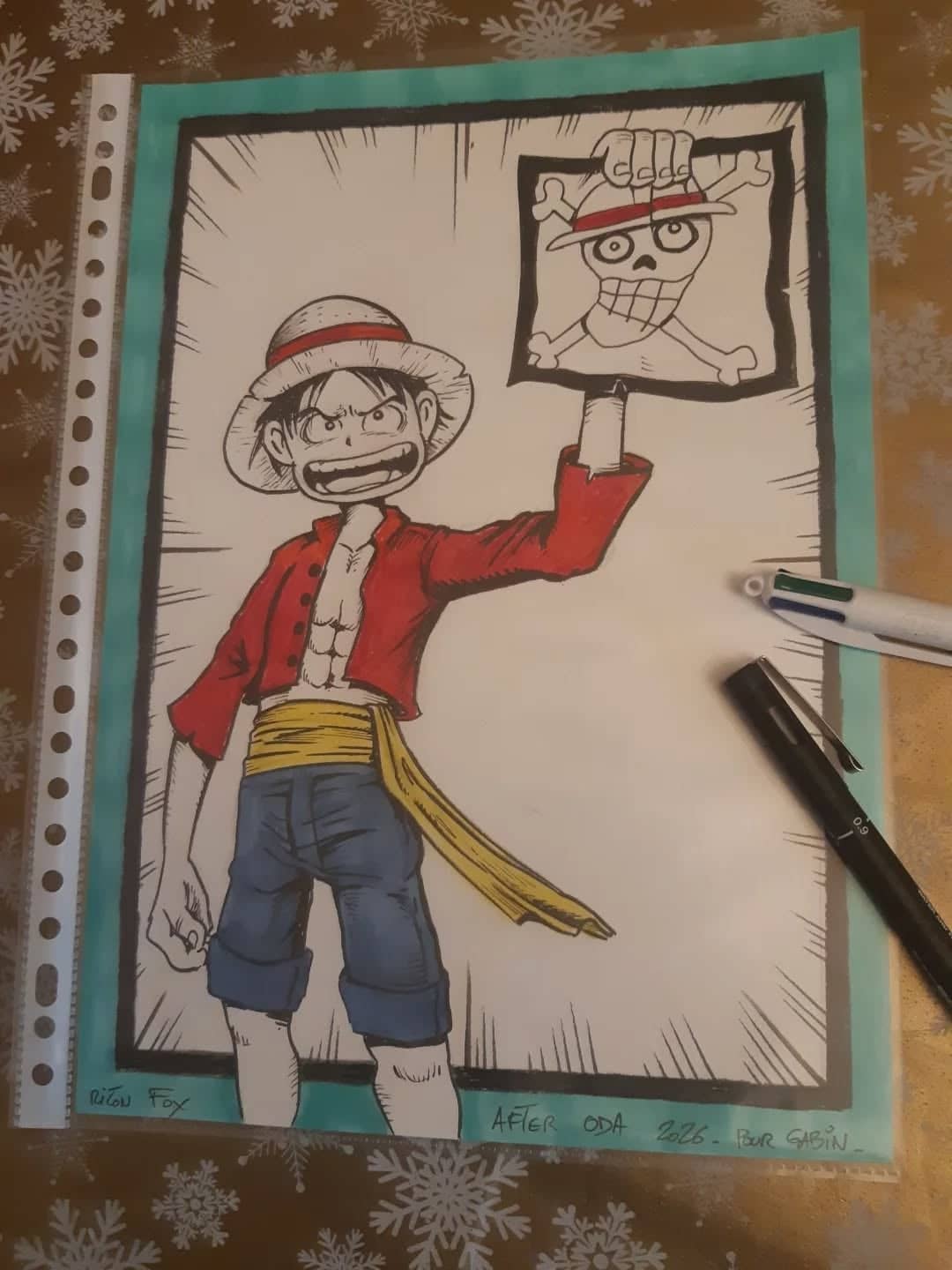 Luffy tribute One Piece encre couleur