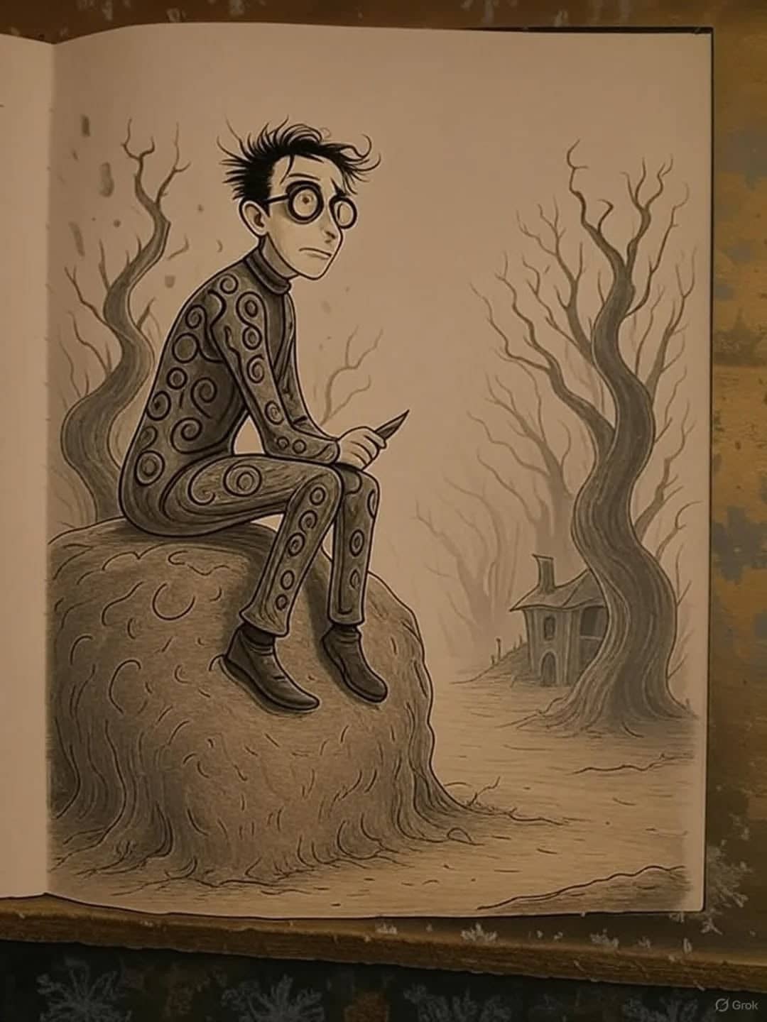 Personnage surréaliste buvant du café