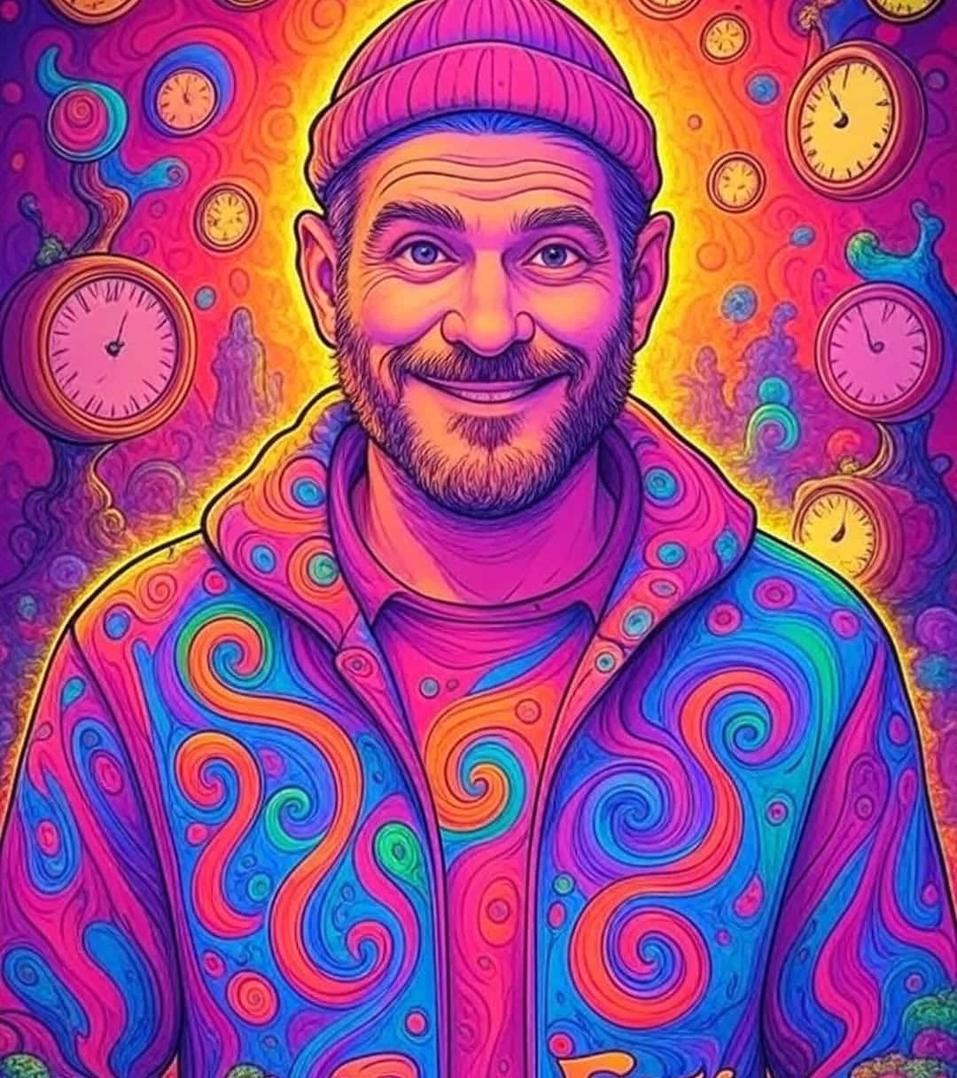 Portrait coloré avec horloges vibrant