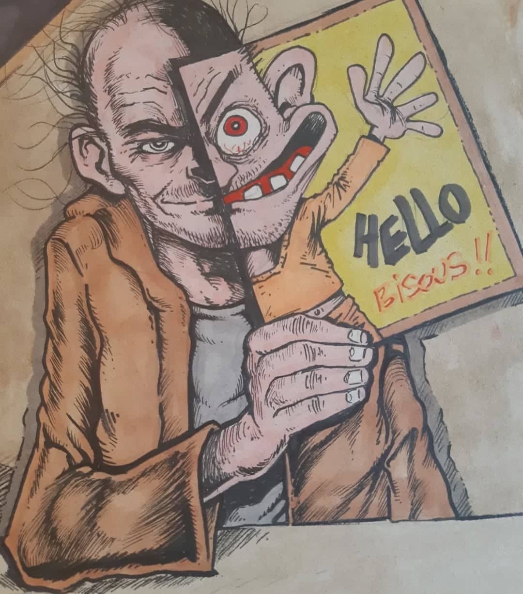 Double face avec panneau "Hello Biscus"